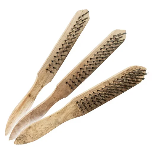 EUROTOOLS Drahtbürsten Set 3-teilig 2/3/4-reihig Stahldraht Holzgriff