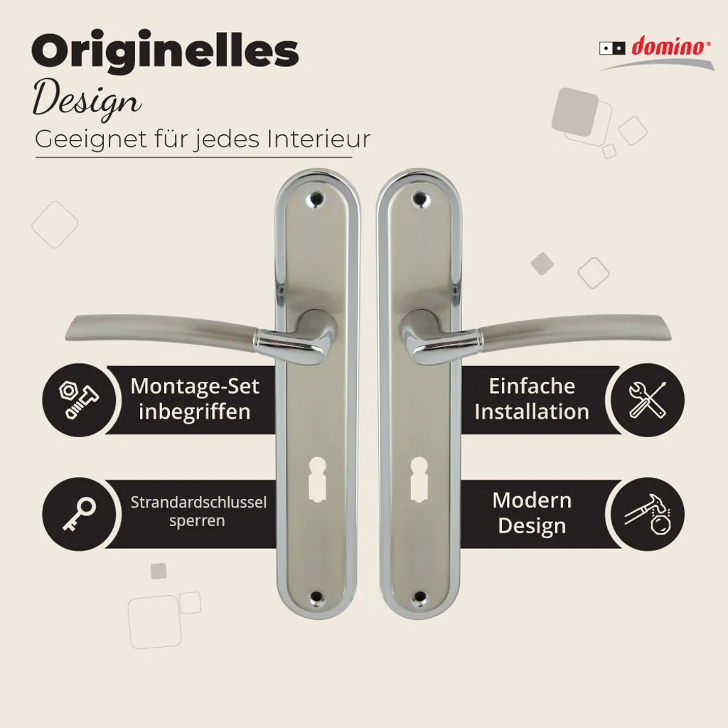 DOMINO PRESTO Drückergarnitur BB 72 Langschild Alu Chrom/Nickel