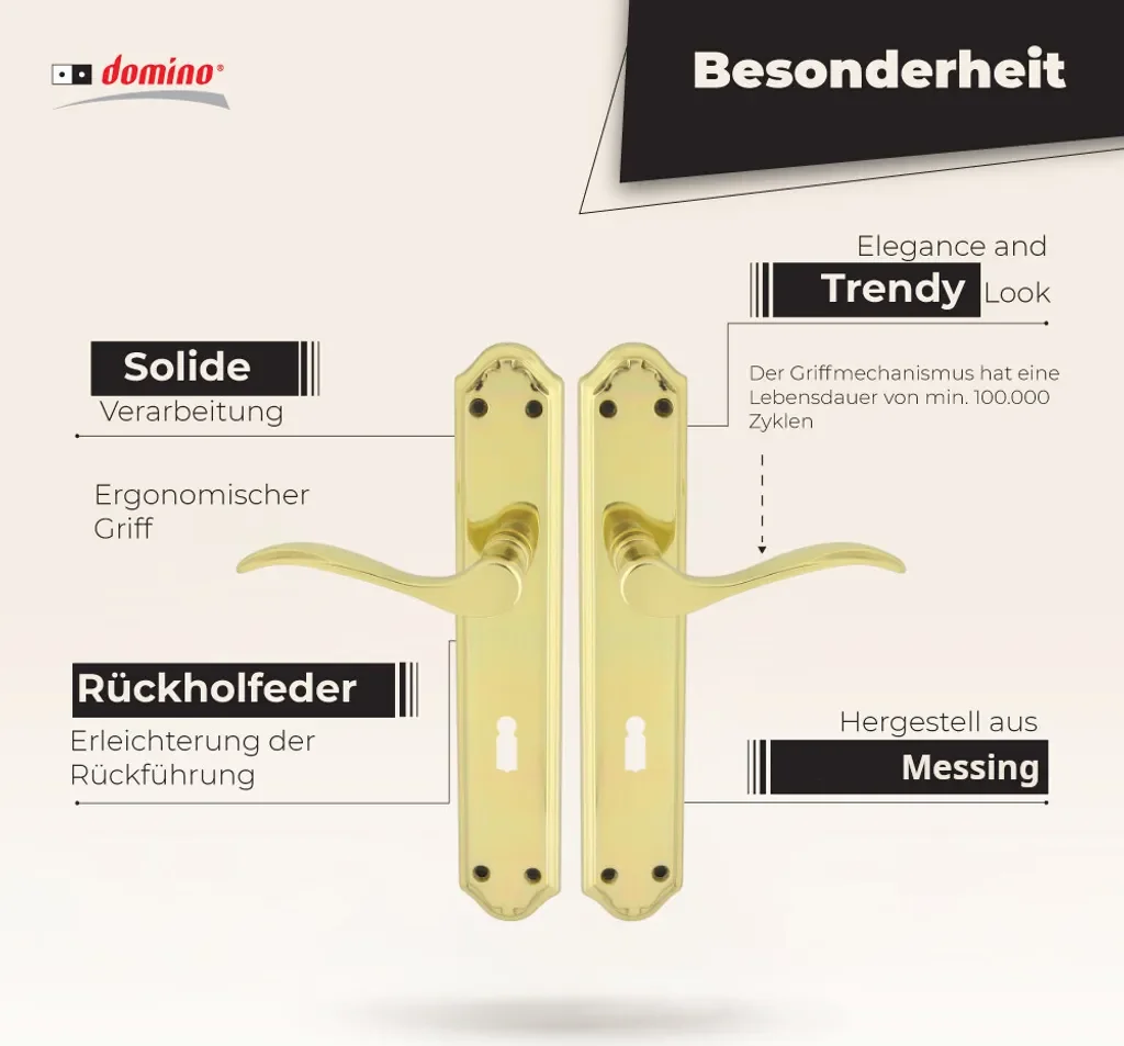 DOMINO VENUS M1 Drückergarnitur BB Langschild Messing Gold 72 mm