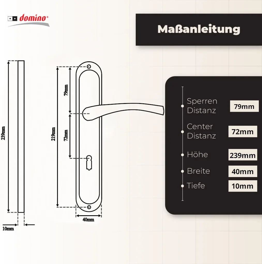 DOMINO ROMANA M9 Türgriff-Drückergarnitur BB 72 Langschild, Alu-Nickel