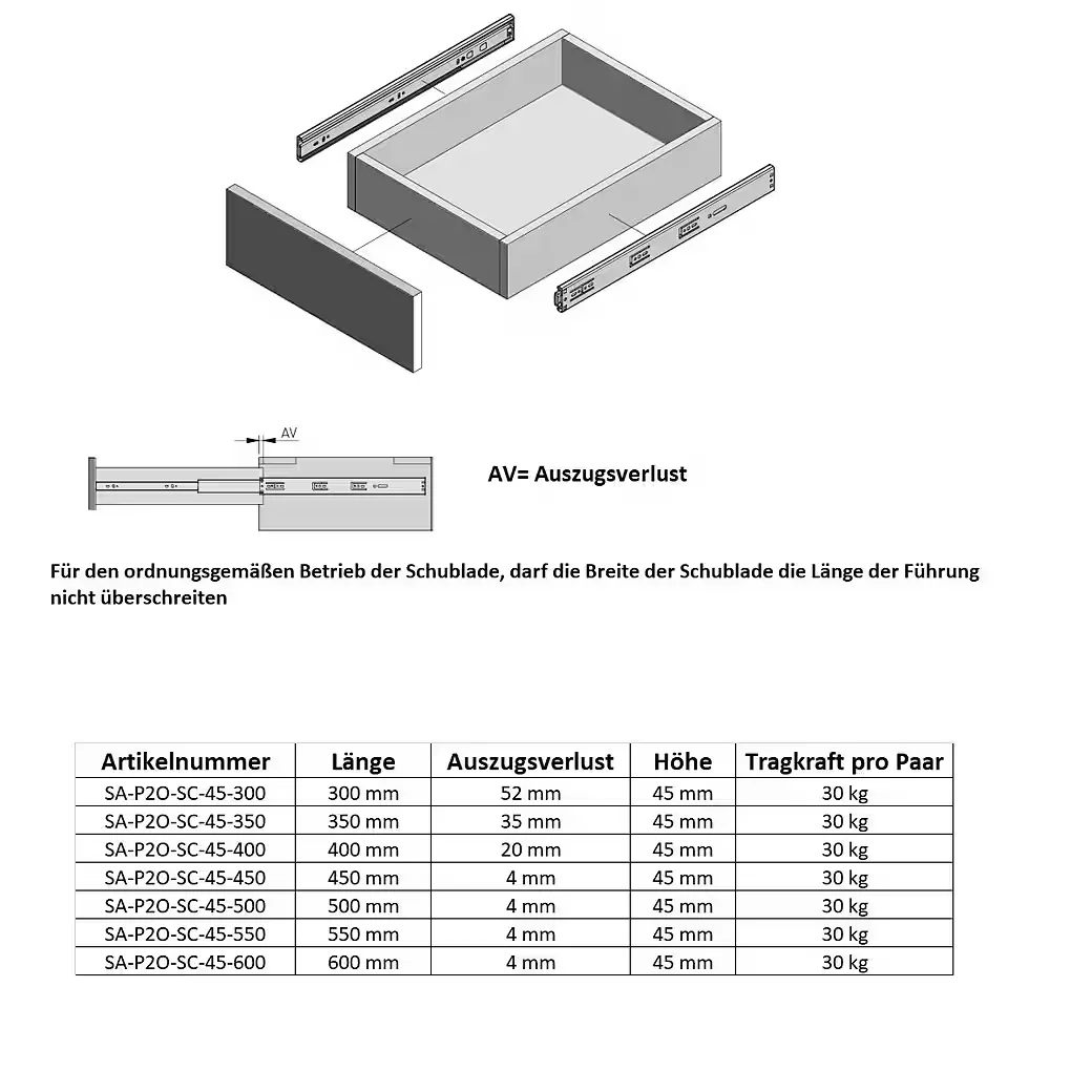 MS BESCHLÄGE Teleskopauszug Schubladenauszug Push to Open Soft Close