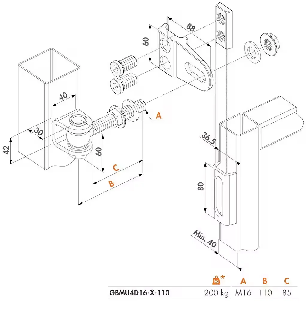 LOCINOX Torbänder GBMU4D16-B-110 Paar zum Anschweißen bis 200 kg