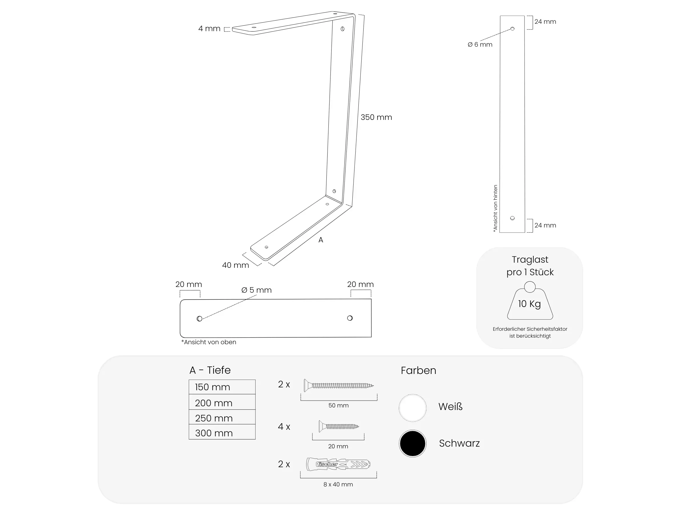 HEVVA Regalhalterung HARTENBERG doppelt 20 cm Tiefe 2er Set Weiß