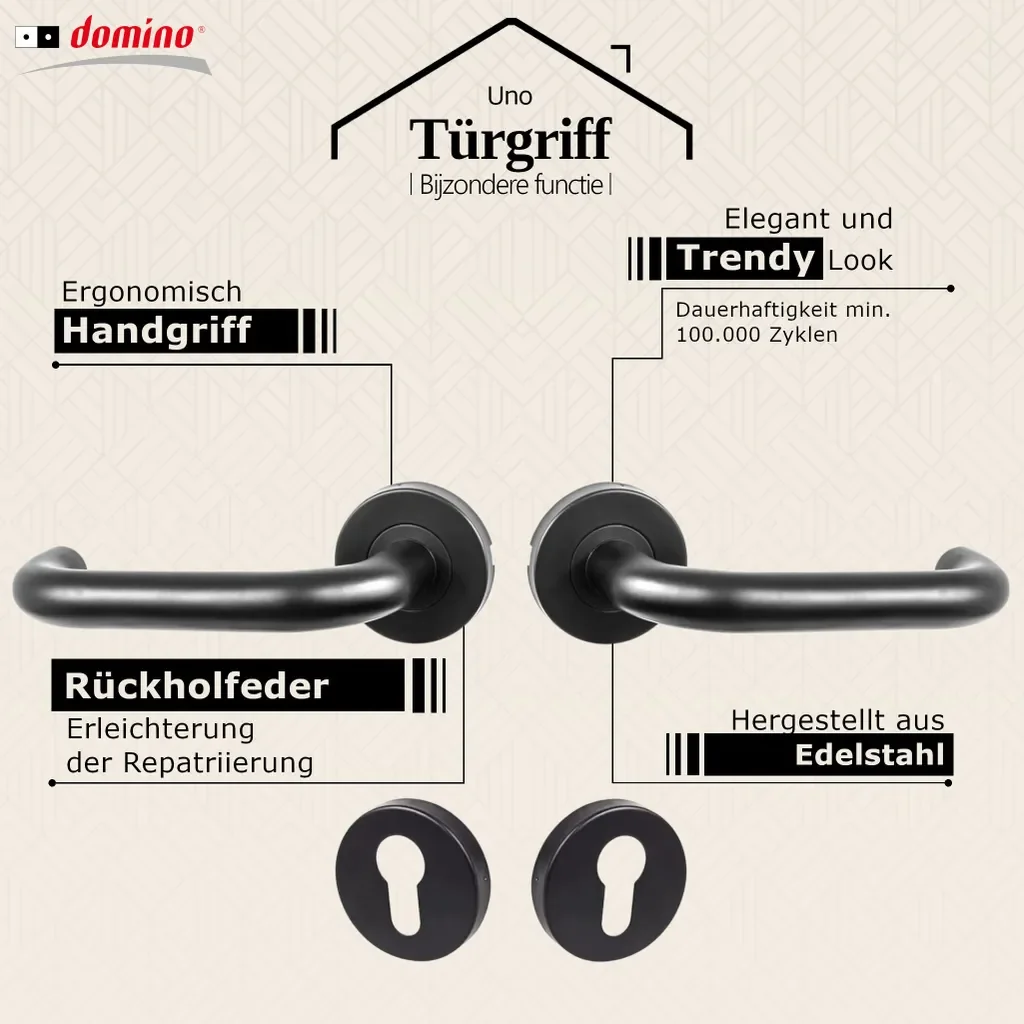 DOMINO PRADO-R BLACK Türgriff PZ Rosetten-Garnitur rund Zimmertüren