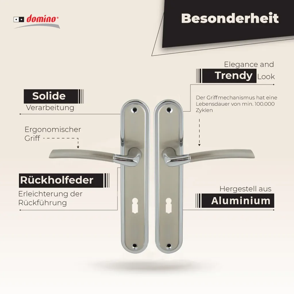 DOMINO PRESTO Drückergarnitur BB 72 Langschild Alu Chrom/Nickel