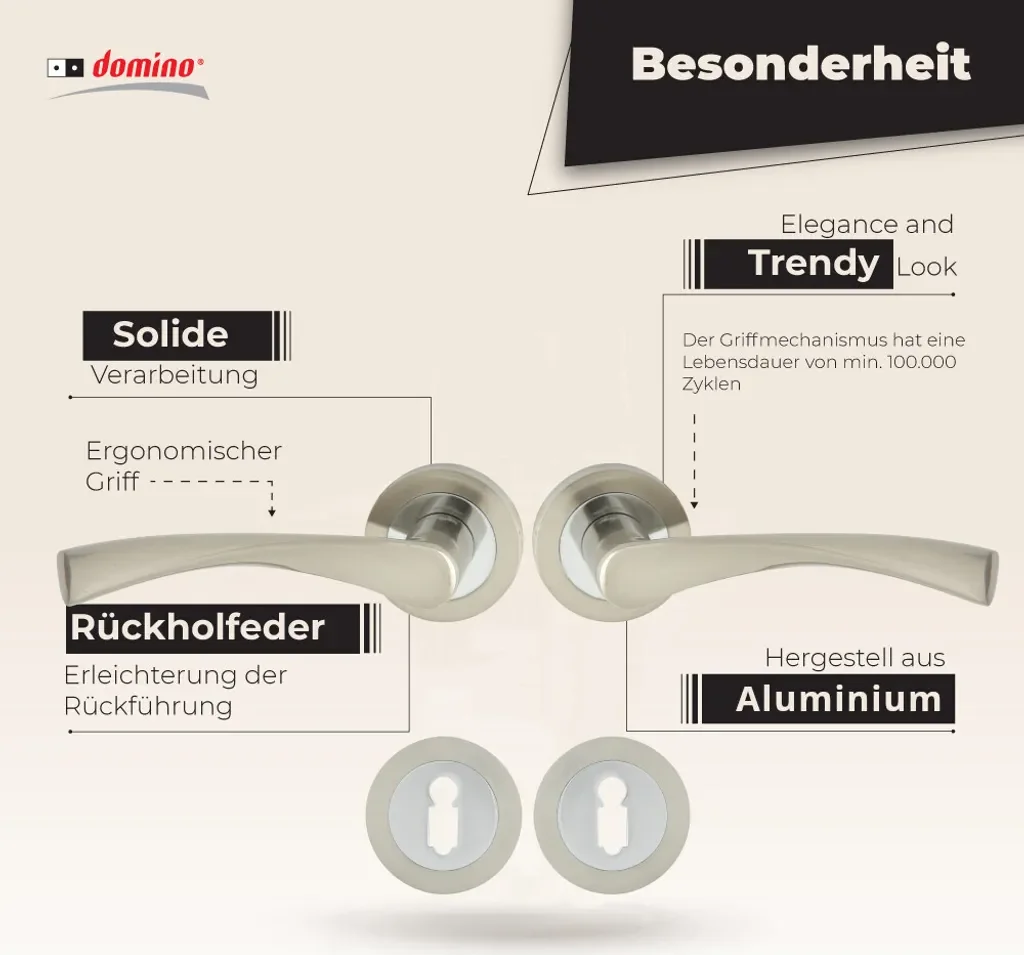 DOMINO Drückergarnitur BB runde Rosette Alu Chrom Nickel ROMANA R