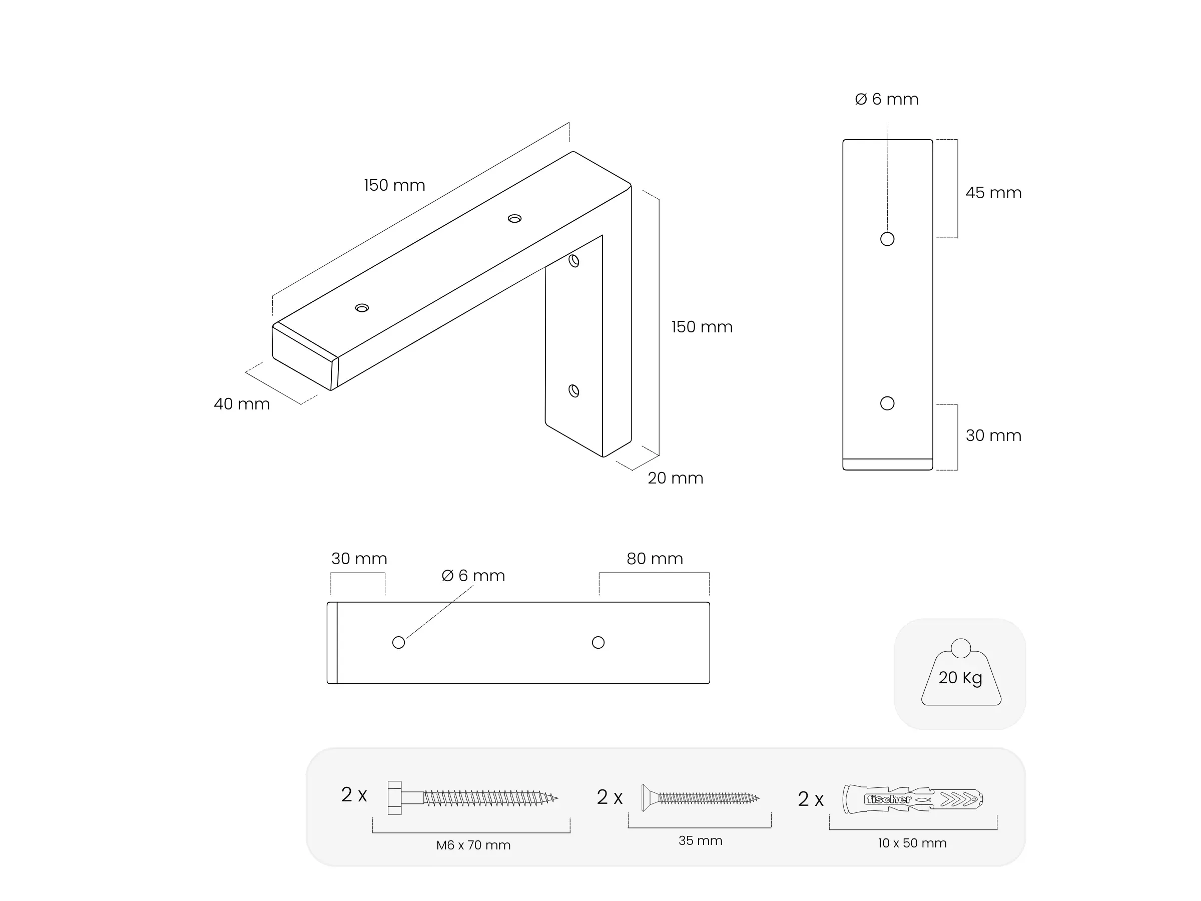 HEVVA MAIN Schwerlast Regalhalterung 15 cm, Weiß, 1 Stück