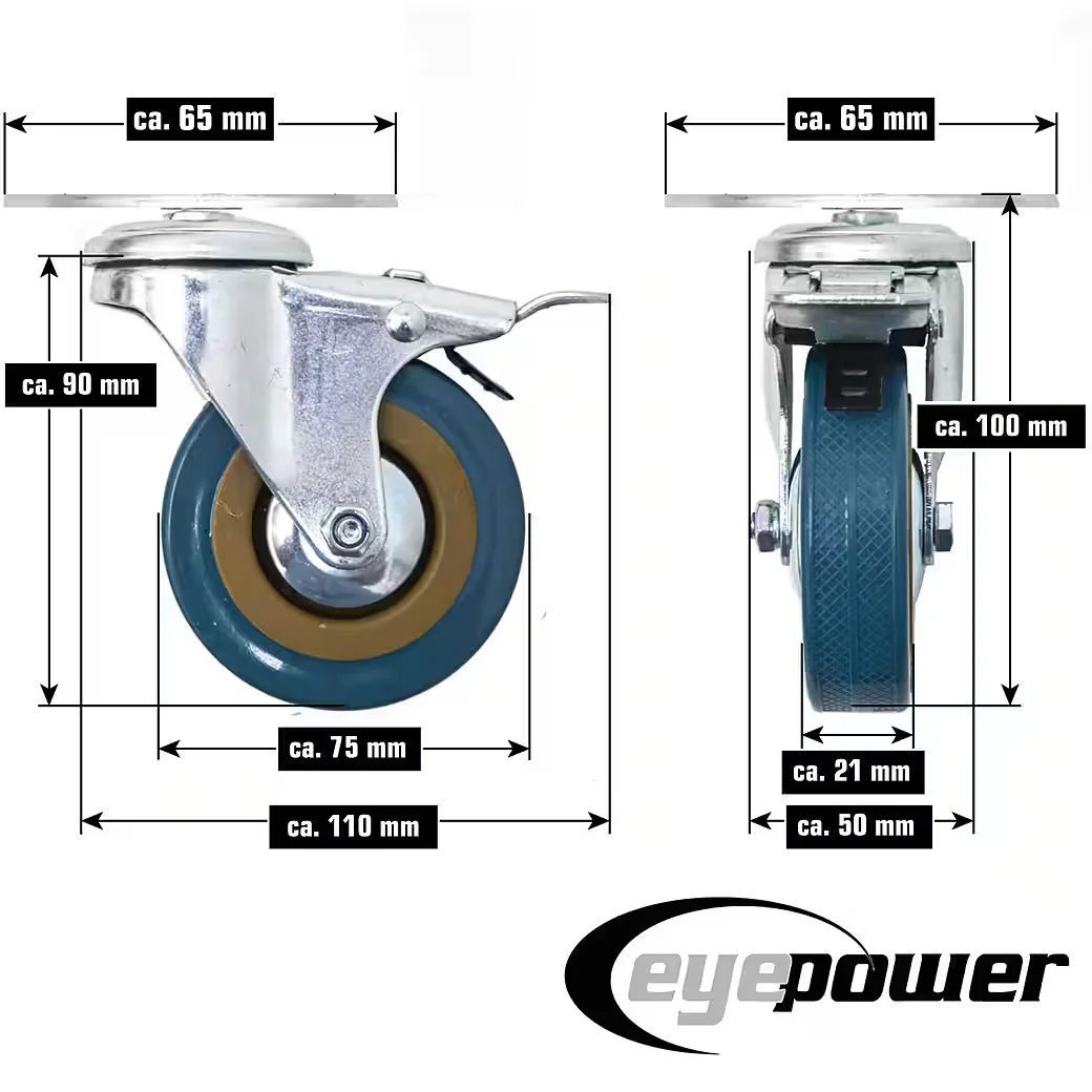 Eyepower Schwerlastrolle 75 mm M10 Möbelrolle für harte Böden