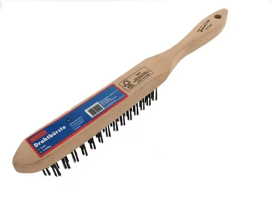 TrendLine Drahtbürste 3-reihig Stahlborsten Holzgriff