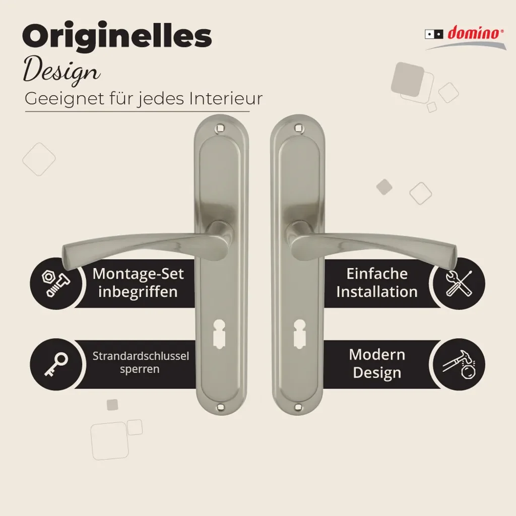 DOMINO ROMANA M9 Türgriff-Drückergarnitur BB 72 Langschild, Alu-Nickel