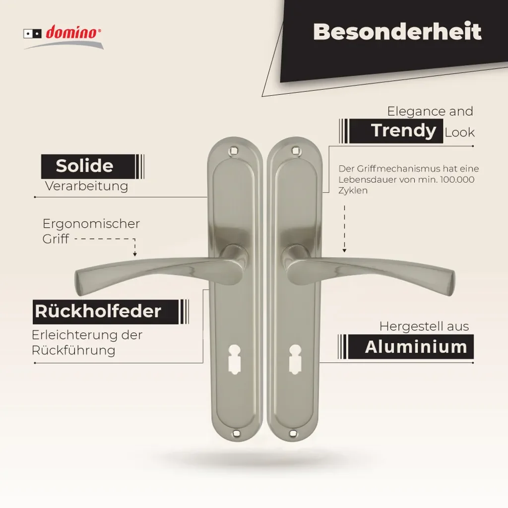 DOMINO ROMANA M9 Türgriff-Drückergarnitur BB 72 Langschild, Alu-Nickel