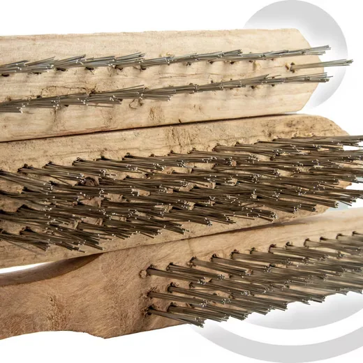 EUROTOOLS Drahtbürsten Set 3-teilig 2/3/4-reihig Stahldraht Holzgriff