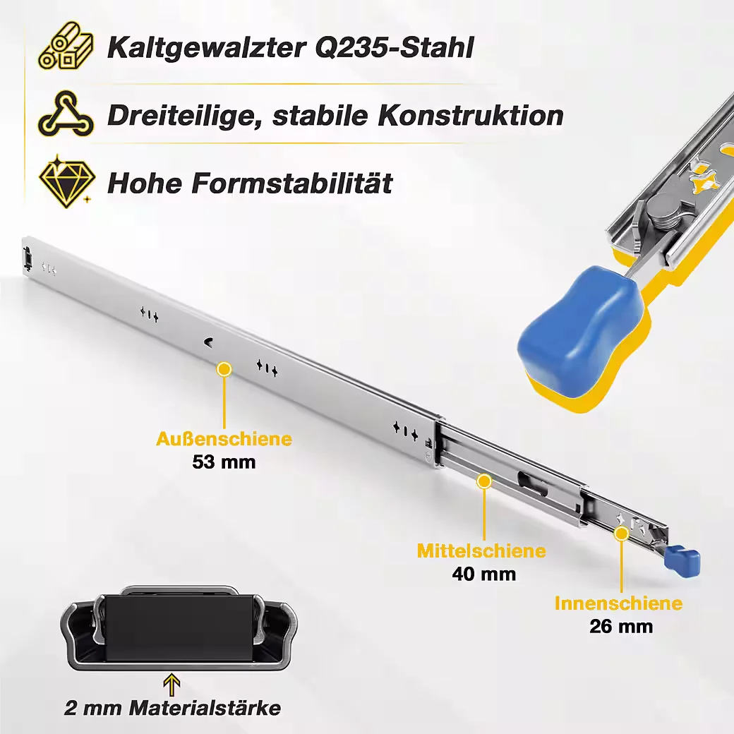 Schubkasten Schubladenschienen, Vollauszug mit Verriegelung, bis 120kg 350mm 1Paar