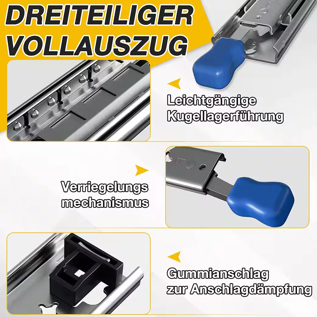 CLANMACY Schubkastenschienen Vollauszug Verriegelung 550mm 114kg Paar